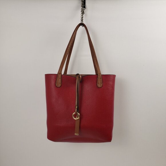 Kris Ana Reversible Handbag Camel Tan Red Key Ring Tote Bucket - Picture 1 of 16